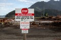 View of stop sign `No public access` in front of Dryland Log SortWestern Forest Products Inc