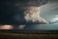 view of storm cloud with lighting and thunder visible, in dramatic tornado-prone landscape