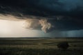 view of storm cloud with lighting and thunder visible, in dramatic tornado-prone landscape