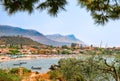 View of Stoupa beach, located in Messinia, Greece Royalty Free Stock Photo