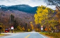 View of Stowe mountain road at fall Mount Mansfield ahead