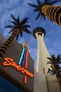 An angled view of the Stratosphere Hotel Tower from below.