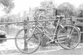 View of the street of Amsterdam. Bicycle on the bridge. Royalty Free Stock Photo