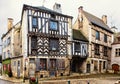 View on the street with ancient  houses in  Noyers Noyers-sur-Serein, Burgundy,  France. Toned image Royalty Free Stock Photo