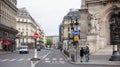 View on Street Auber with the Palais Garnier opera. On the street pedestrians,going transport Royalty Free Stock Photo
