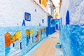 View of the street of the blue town Chefchaouen, Morocco