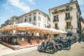 View of a street cafe, restaurant or pizzeria