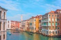 View of the street canal in Venice, colorful facades of old houses