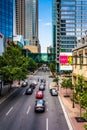 View of a street in downtown Charlotte, North Carolina.