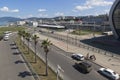 View of the street of the Enlightenment in the resort settlement Adler from the lookout Railway Station