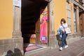 View of a street in Guanajuato in which the famous Mexican catrina is seen