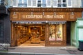 View from the street of Le Comptoir de Mathilde Chocolate shop in the historic Normandy town of Bayeux, France