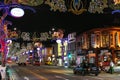 View of the street LIttle India with colorful decoration.