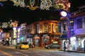 View of the street LIttle India with colorful decoration.