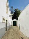 View of historical street in the old town Faro, Algarve, Portugal. Royalty Free Stock Photo