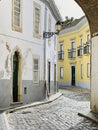 View of historical street in the old town Faro, Algarve, Portugal. Royalty Free Stock Photo