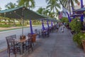 View of street-side restaurant scene on Ocean Drive in Miami Beach.