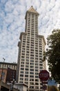 View from the street of Smith Tower in Seattle, Washington, USA. Royalty Free Stock Photo