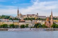 View from street to Fisherman& x27;s Bastion castle and tower in Buda