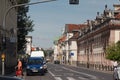 View of a street with typical historical buildings in downtown Warsaw, Poland