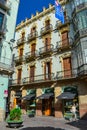 view from the street on the walls of different buildings windows balconies of Europe Royalty Free Stock Photo