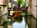 View of a street on the water of the historic center of Montargis in France. Royalty Free Stock Photo