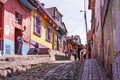View of the streets in the historic neighborhood of Candelaria, the oldest in the city of Bogota, with houses full of color. Royalty Free Stock Photo
