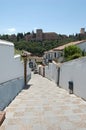 View of the streets and old buildings of Granada Andalusia (Spain). The Alhambra from the Albaicin (Albayzin) Royalty Free Stock Photo