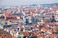 View of the streets and the orange roofs of the old town. Lisbon, Portugal. View from above. View from the walls of the castle