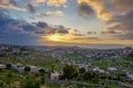 View on streets with sunrise lights in old historical biblical city Bethlehem in palestine region in Israel. Royalty Free Stock Photo