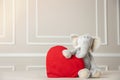 View of a stuffed elephant holding a heart - valentine's concept