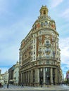 View of the stunning exterior of the headquarters of the Banco de Valencia, or Bank of Valencia, in the historic city of Valencia