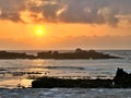View of stunning sunset over ocean from the beach, Essaouira, Morocco Royalty Free Stock Photo