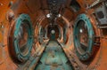 Submarine interior featuring torpedoes and bomb storage in Milos harbor Royalty Free Stock Photo