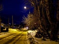 View of a suburban street on a winter night Royalty Free Stock Photo