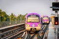 A view of Subway train arrives at metro station of Kolkata East West Metro system