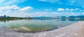 View of the Sudzhuk lagoon in Novorossiysk on sunny day in summer - panorama Royalty Free Stock Photo