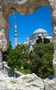 The view of Suleymaniye Mosque through the stone wall frame, Istanbul Royalty Free Stock Photo