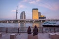 View of Sumida River with Tokyo Skytree and The Asahi Beer building in Tokyo