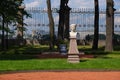 View of the Summer Garden park opened after the Covid-19 pandemic in the city center, the main fountain with many sculptures, visi