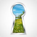 View of summer landscape in abstract silver keyhole Royalty Free Stock Photo