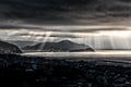 Sun rays on the Tigullio gulf - Ligurian sea - Chiavari - Italy Royalty Free Stock Photo