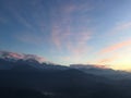 View of Sunrise above Himalayan Mountains from Sarangkot in Nepal. Royalty Free Stock Photo