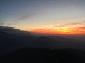 View of Sunrise above Himalayan Mountains from Sarangkot in Nepal. Royalty Free Stock Photo