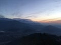 View of Sunrise above Himalayan Mountains from Sarangkot in Nepal. Royalty Free Stock Photo