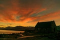View of the sunrise at good Shepherd chapel lake tekapo Royalty Free Stock Photo