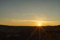 View of the sunrise with meadow stone valley in Matera, south I