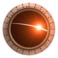 View On The Sunrise Through The Porthole Of Spaceship Royalty Free Stock Photo