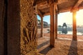 View of sunrise at Pushkarni, Sri Krishna tank in ruins. Hampi, karnataka, India