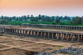 View of sunrise at Pushkarni, Sri Krishna tank in ruins. Hampi, karnataka, India